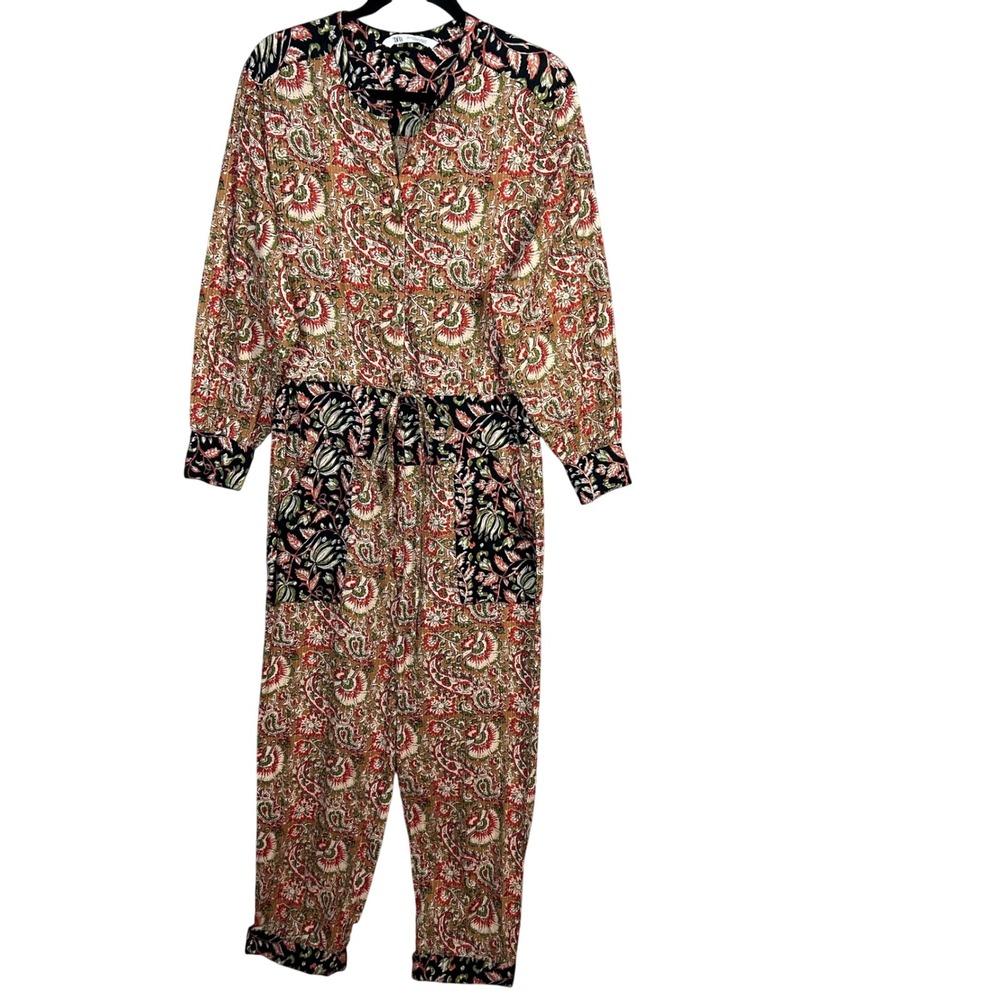 Zara Jumpsuit Medium Kantha India Cottage Floral Block Print Blogger Fav - Picture 2 of 16
